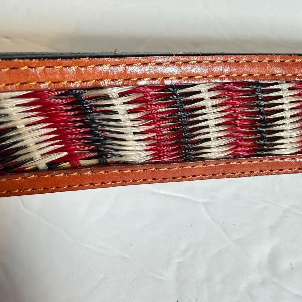 Vintage Tony Lama Horsehair Belt Sz 36 Brown Leather Western Handcrafted Mexico